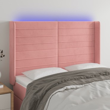 vidaXL Κεφαλάρι Κρεβατιού LED Ροζ 147x16x118/128cm Βελούδινο 1 τεμ.