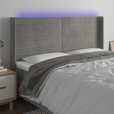 vidaXL Κεφαλάρι Κρεβατιού LED Ανοιχτό Γκρι 163x16x118/128cm Βελούδινο 1 τεμ.