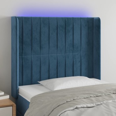 vidaXL Κεφαλάρι Κρεβατιού LED Σκούρο Μπλε 83x16x118/128cm Βελούδινο 1 τεμ.