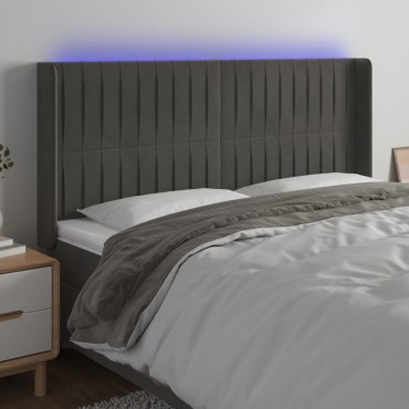 vidaXL Κεφαλάρι Κρεβατιού LED Σκούρο Γκρι 203x16x118/128cm Βελούδινο 1 τεμ.