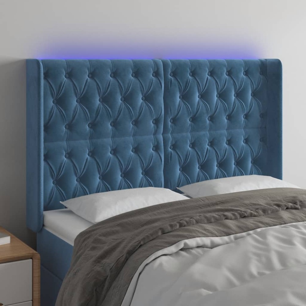 vidaXL Κεφαλάρι Κρεβατιού LED Σκούρο Μπλε 163x16x118/128cm Βελούδινο 1 τεμ.