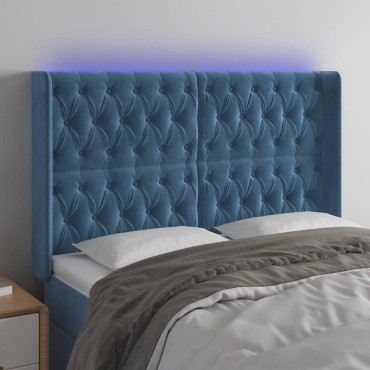 vidaXL Κεφαλάρι Κρεβατιού LED Σκούρο Μπλε 163x16x118/128cm Βελούδινο 1 τεμ.