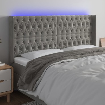 vidaXL Κεφαλάρι Κρεβατιού LED Ανοιχτό Γκρι 203x16x118/128cm Βελούδινο 1 τεμ.