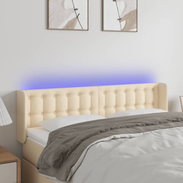 vidaXL Κεφαλάρι Κρεβατιού LED Κρεμ 147x16x78/88cm Υφασμάτινο 1 τεμ.