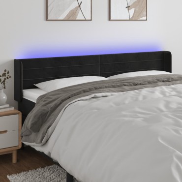 vidaXL Κεφαλάρι Κρεβατιού LED Μαύρο 163x16x78/88cm Βελούδινο 1 τεμ.