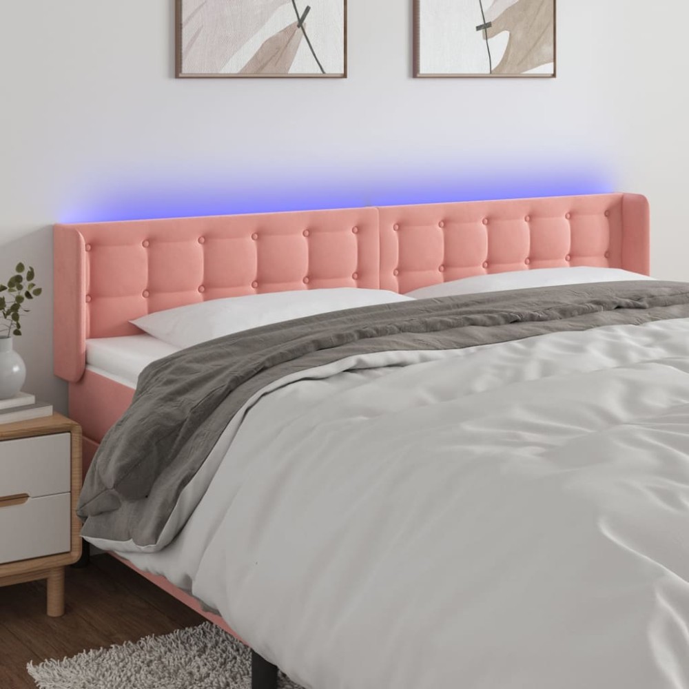 vidaXL Κεφαλάρι Κρεβατιού LED Ροζ 183x16x78/88cm Βελούδινο 1 τεμ.