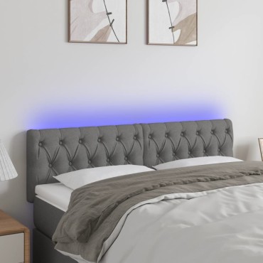 vidaXL Κεφαλάρι Κρεβατιού LED Σκούρο Γκρι 144x7x78/88cm Υφασμάτινο 1 τεμ.