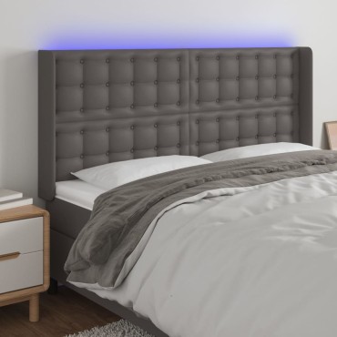 vidaXL Κεφαλάρι Κρεβατιού LED Γκρι 203x16x118/128cm Συνθετ. Δέρμα 1 τεμ.