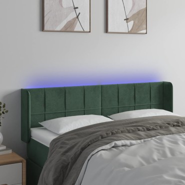 vidaXL Κεφαλάρι Κρεβατιού LED Σκούρο Πράσινο 147x16x78/88cm Βελούδινο 1 τεμ.