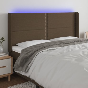 vidaXL Κεφαλάρι Κρεβατιού LED Σκούρο Καφέ 203x16x118/128cm Υφασμάτινο 1 τεμ.