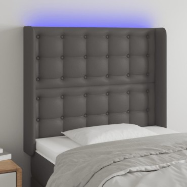 vidaXL Κεφαλάρι Κρεβατιού LED Γκρι 93x16x118/128cm Συνθετ. Δέρμα 1 τεμ.