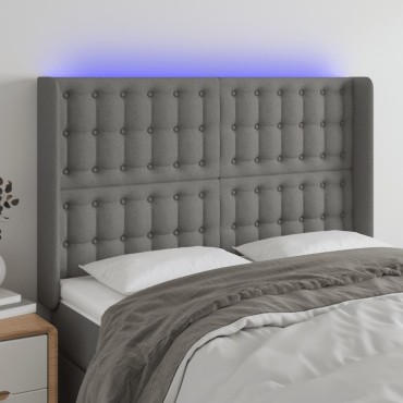 vidaXL Κεφαλάρι Κρεβατιού LED Σκούρο Γκρι 147x16x118/128cm Υφασμάτινο 1 τεμ.