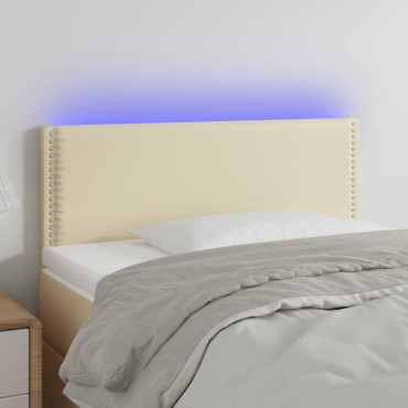 vidaXL Κεφαλάρι Κρεβατιού LED Κρεμ 100x5x78/88cm από Συνθετικό Δέρμα 1 τεμ.
