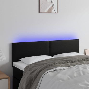 vidaXL Κεφαλάρι Κρεβατιού LED Μαύρο 144x5x78/88cm Συνθετ. Δέρμα 1 τεμ.