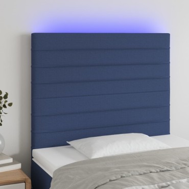 vidaXL Κεφαλάρι Κρεβατιού LED Μπλε 90x5x118/128cm Υφασμάτινο 1 τεμ.