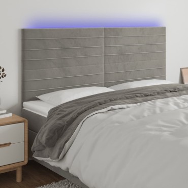 vidaXL Κεφαλάρι Κρεβατιού LED Ανοιχτό Γκρι 160x5x118/128cm Βελούδινο 1 τεμ.