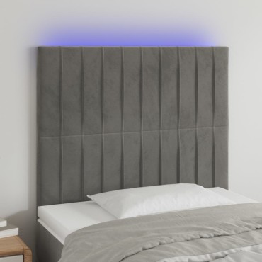 vidaXL Κεφαλάρι Κρεβατιού LED Ανοιχτό Γκρι 100x5x118/128cm Βελούδινο 1 τεμ.