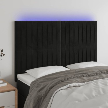 vidaXL Κεφαλάρι Κρεβατιού LED Μαύρο 144x5x118/128cm Βελούδινο 1 τεμ.