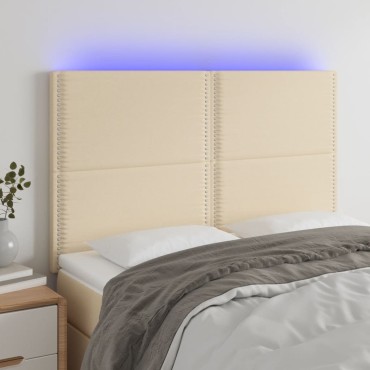 vidaXL Κεφαλάρι Κρεβατιού LED Κρεμ 144x5x118/128cm Υφασμάτινο 1 τεμ.