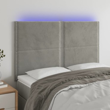 vidaXL Κεφαλάρι Κρεβατιού LED Ανοιχτό Γκρι 144x5x118/128cm Βελούδινο 1 τεμ.