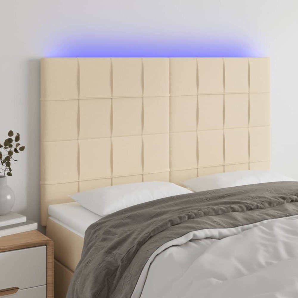 vidaXL Κεφαλάρι Κρεβατιού LED Κρεμ 144x5x118/128cm Υφασμάτινο 1 τεμ.