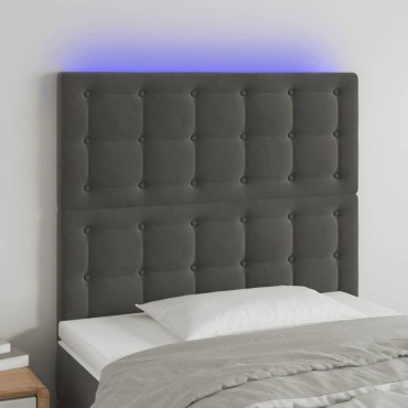 vidaXL Κεφαλάρι Κρεβατιού LED Σκούρο Γκρι 90x5x118/128cm Βελούδινο 1 τεμ.