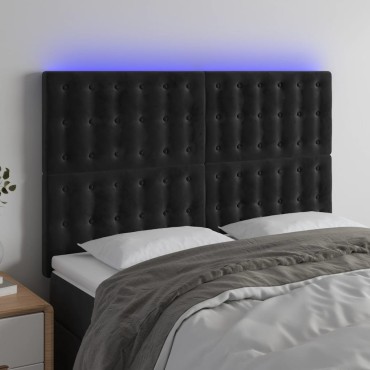vidaXL Κεφαλάρι Κρεβατιού LED Μαύρο 144x5x118/128cm Βελούδινο 1 τεμ.