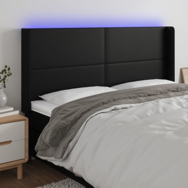vidaXL Κεφαλάρι Κρεβατιού LED Μαύρο 183x16x118/128cm Συνθετ. Δέρμα 1 τεμ.