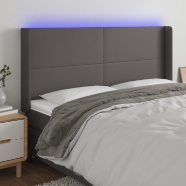 vidaXL Κεφαλάρι Κρεβατιού LED Γκρι 183x16x118/128cm Συνθετ. Δέρμα 1 τεμ.