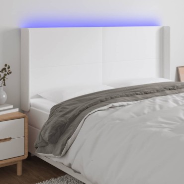 vidaXL Κεφαλάρι Κρεβατιού LED Λευκό 203x16x118/128cm Συνθετ. Δέρμα 1 τεμ.