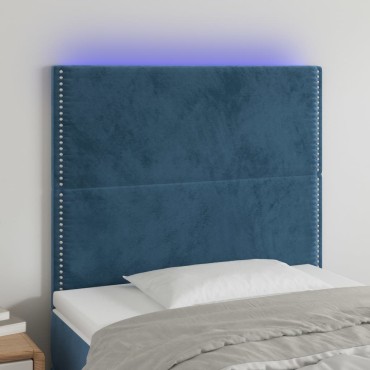 vidaXL Κεφαλάρι Κρεβατιού LED Σκούρο Μπλε 90x5x118/128cm Βελούδινο 1 τεμ.
