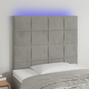 vidaXL Κεφαλάρι Κρεβατιού LED Ανοιχτό Γκρι 90x5x118/128cm Βελούδινο 1 τεμ.