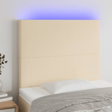 vidaXL Κεφαλάρι Κρεβατιού LED Κρεμ 100x5x118/128cm Υφασμάτινο 1 τεμ.