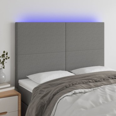 vidaXL Κεφαλάρι Κρεβατιού LED Σκούρο Γκρι 144x5x118/128cm Υφασμάτινο 1 τεμ.