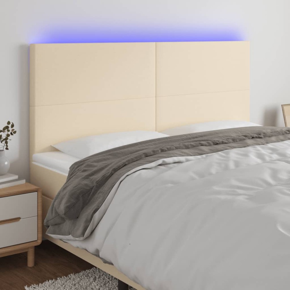 vidaXL Κεφαλάρι Κρεβατιού LED Κρεμ 160x5x118/128cm Υφασμάτινο 1 τεμ.