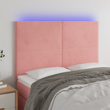 vidaXL Κεφαλάρι Κρεβατιού LED Ροζ 144x5x118/128cm Βελούδινο 1 τεμ.