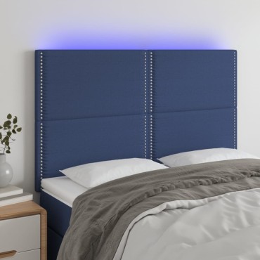 vidaXL Κεφαλάρι Κρεβατιού LED Μπλε 144x5x118/128cm Υφασμάτινο 1 τεμ.