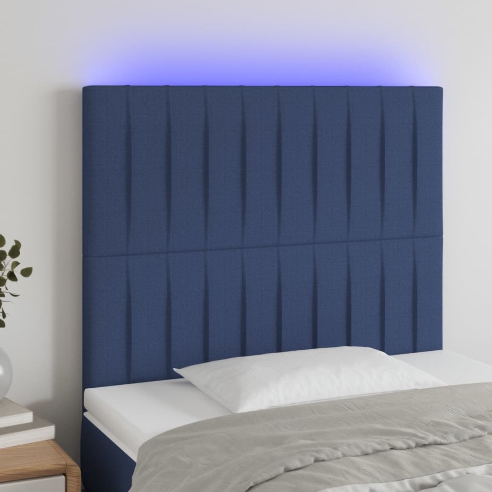 vidaXL Κεφαλάρι Κρεβατιού LED Μπλε 90x5x118/128cm Υφασμάτινο 1 τεμ.