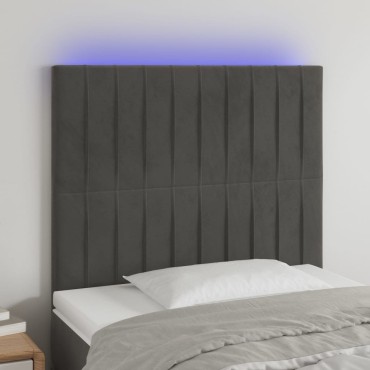vidaXL Κεφαλάρι Κρεβατιού LED Σκούρο Γκρι 100x5x118/128cm Βελούδινο 1 τεμ.