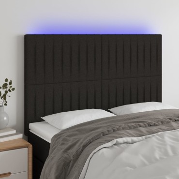vidaXL Κεφαλάρι Κρεβατιού LED Μαύρο 144x5x118/128cm Υφασμάτινο 1 τεμ.