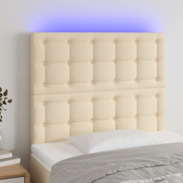 vidaXL Κεφαλάρι Κρεβατιού LED Κρεμ 90x5x118/128cm Υφασμάτινο 1 τεμ.