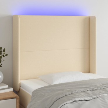 vidaXL Κεφαλάρι Κρεβατιού LED Κρεμ 103x16x118/128cm Υφασμάτινο 1 τεμ.
