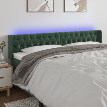 vidaXL Κεφαλάρι Κρεβατιού LED Σκούρο Πράσινο 183x16x78/88cm Βελούδινο 1 τεμ.