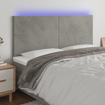 vidaXL Κεφαλάρι Κρεβατιού LED Ανοιχτό Γκρι 180x5x118/128cm Βελούδινο 1 τεμ.