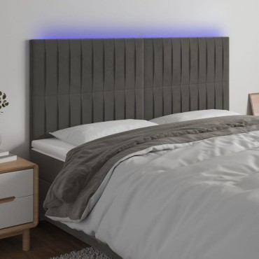 vidaXL Κεφαλάρι Κρεβατιού LED Σκούρο Γκρι 200x5x118/128cm Βελούδινο 1 τεμ.