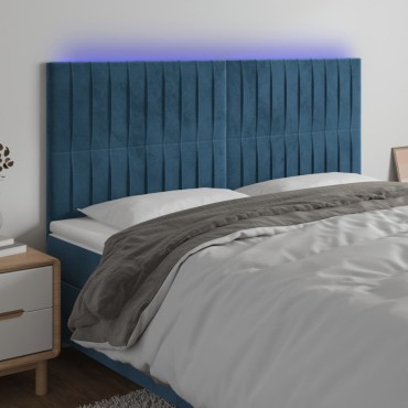vidaXL Κεφαλάρι Κρεβατιού LED Σκούρο Μπλε 200x5x118/128cm Βελούδινο 1 τεμ.