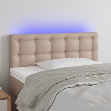 vidaXL Κεφαλάρι Κρεβατιού LED Καπουτσίνο 90x5x78/88cm Συνθετ. Δέρμα 1 τεμ.