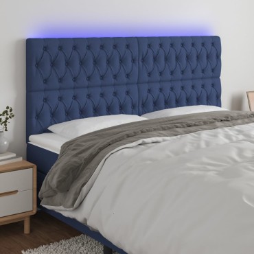 vidaXL Κεφαλάρι Κρεβατιού LED Μπλε 200x7x118/128cm Υφασμάτινο 1 τεμ.