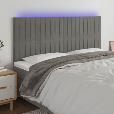 vidaXL Κεφαλάρι Κρεβατιού LED Ανοιχτό Γκρι 200x5x118/128cm Βελούδινο 1 τεμ.