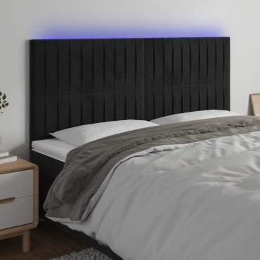 vidaXL Κεφαλάρι Κρεβατιού LED Μαύρο 200x5x118/128cm Βελούδινο 1 τεμ.